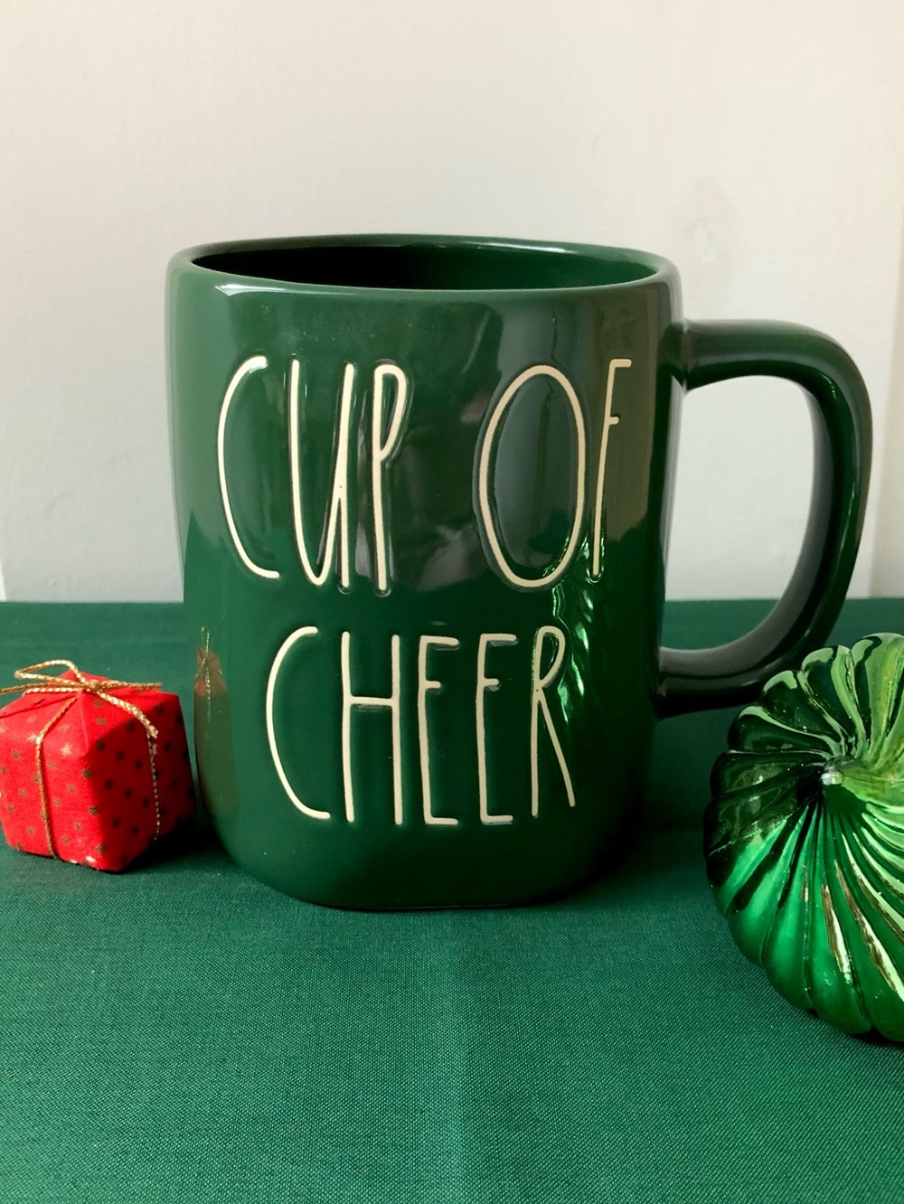 Rae Dunn Magenta Green CUP OF CHEER Ceramic Coffee Tea Mug
